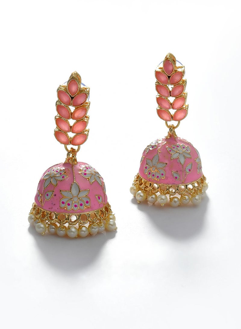 SOHI Pink Designer Leaf Shaped Contemporary Artificial Drop Earring Jewellery - Image 1