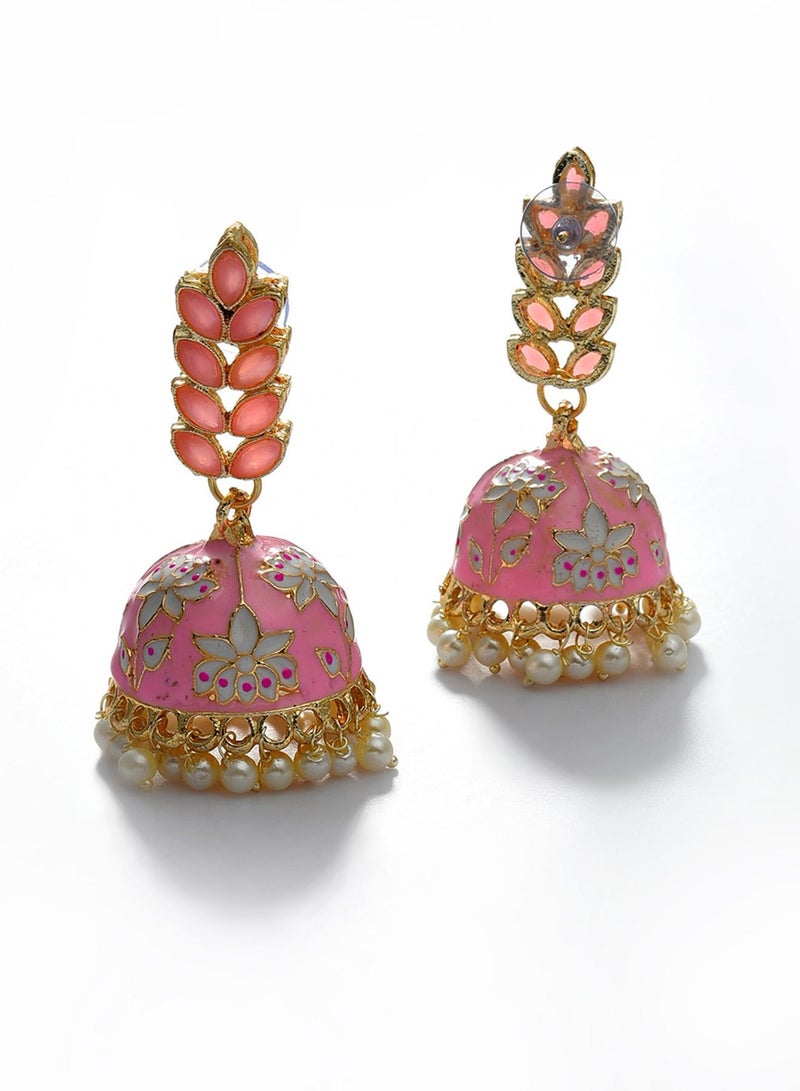 SOHI Pink Designer Leaf Shaped Contemporary Artificial Drop Earring Jewellery - Image 3