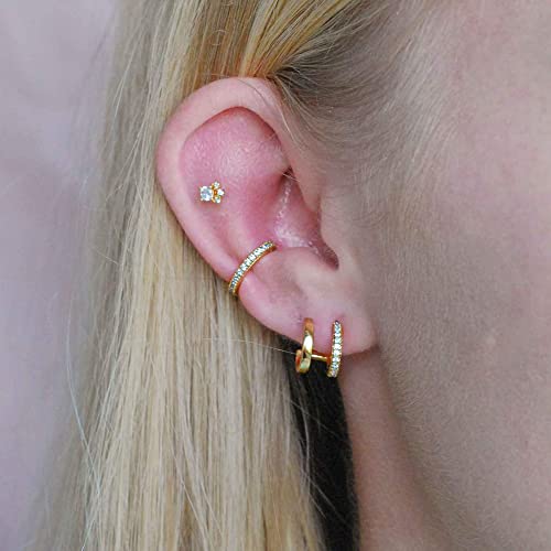 Obidos 14K Gold Plated Double Huggie Hoop Earrings for One Hole | Illusion Stud Earrings for Women - Image 3