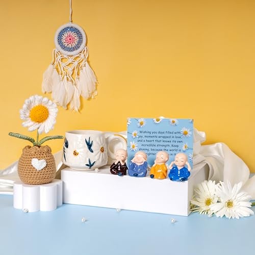 Rarejoy Gift Hamper Daisy Theme Mug Handmade Crochet Pot 4 Little Buddhas Thoughtful Greeting Card Dreamcatcher Combo Pack of 5 Corporate Valentine Womens Birthday Anniversary Gift,Multicolour - Image 1