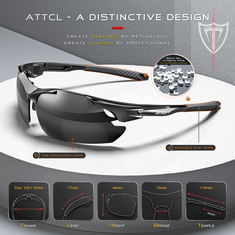 ATTCL Polarized Sunglasses Men Sports: Secure Fit Wrap Around TR90 Frame Ultra-Light UV Protection for Fishing Driving Running Golf 7027 Drak Black - Image 4