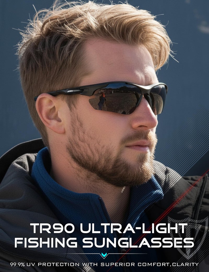 ATTCL Polarized Sunglasses Men Sports: Secure Fit Wrap Around TR90 Frame Ultra-Light UV Protection for Fishing Driving Running Golf 7027 Drak Black - Image 2