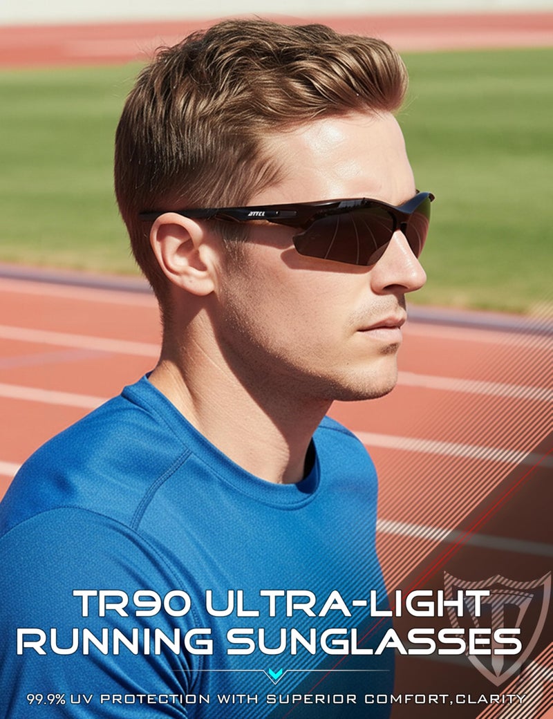 ATTCL Polarized Sunglasses Men Sports: Secure Fit Wrap Around TR90 Frame Ultra-Light UV Protection for Fishing Driving Running Golf 7027 Drak Black - Image 3