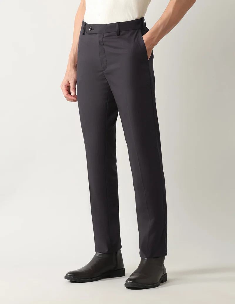 Arrow Dark Brown Slim Fit Solid Trousers for Men | Best Price UAE