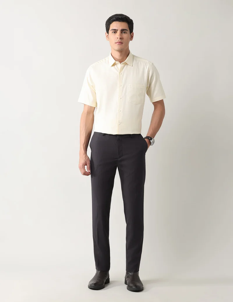 Arrow Dark Brown Slim Fit Solid Trousers for Men | Best Price UAE