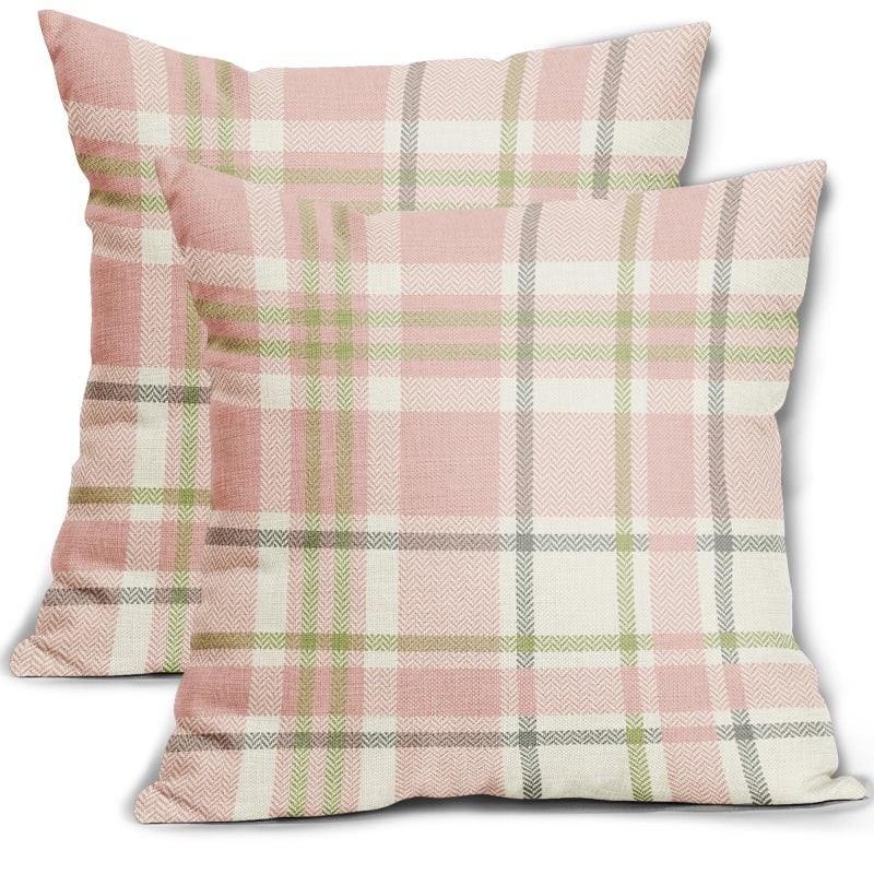 Aytipun Easter Plaid Pillow Covers 18x18 Set of 2 Light Pink Green Grey Buffalo Check Print Spring Holiday Tartan Decorative Pillowcases Outdoor Farmhouse Throw Cushion Case Decor for Couch Sofa Bed - Image 1