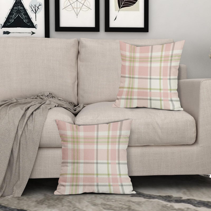 Aytipun Easter Plaid Pillow Covers 18x18 Set of 2 Light Pink Green Grey Buffalo Check Print Spring Holiday Tartan Decorative Pillowcases Outdoor Farmhouse Throw Cushion Case Decor for Couch Sofa Bed - Image 3