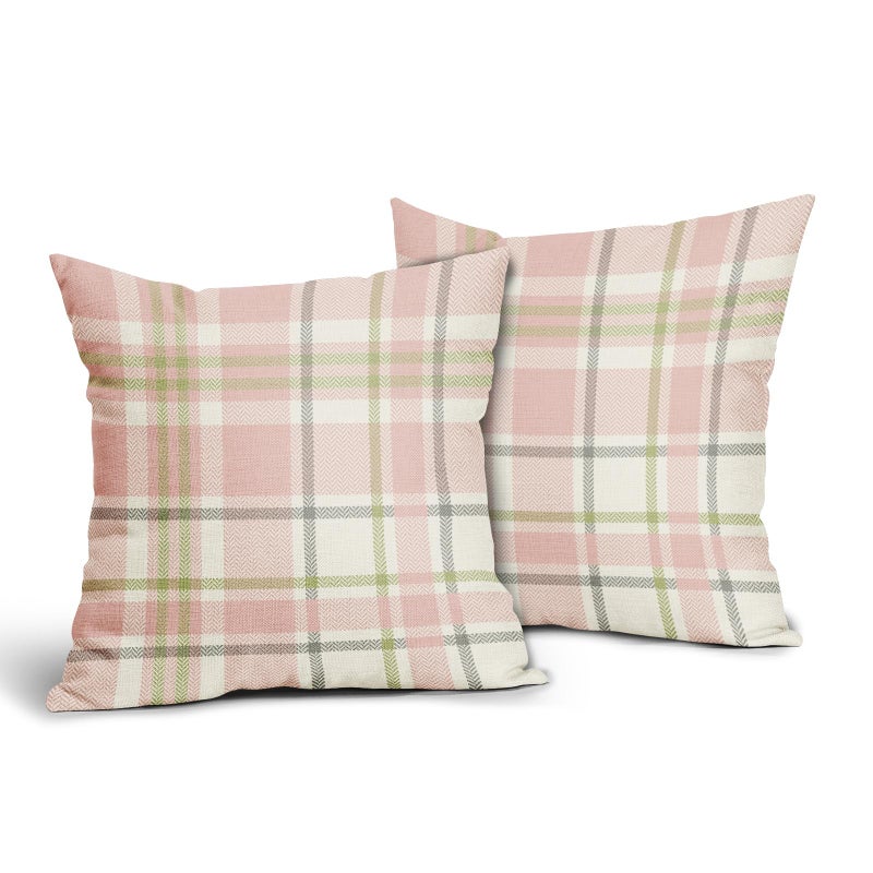 Aytipun Easter Plaid Pillow Covers 18x18 Set of 2 Light Pink Green Grey Buffalo Check Print Spring Holiday Tartan Decorative Pillowcases Outdoor Farmhouse Throw Cushion Case Decor for Couch Sofa Bed - Image 2