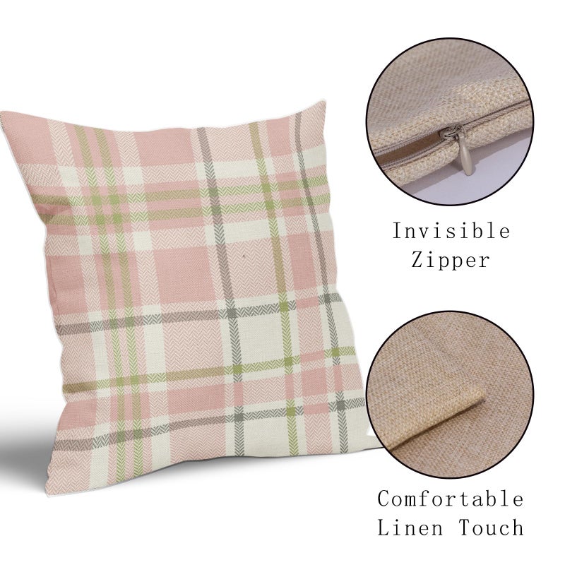 Aytipun Easter Plaid Pillow Covers 18x18 Set of 2 Light Pink Green Grey Buffalo Check Print Spring Holiday Tartan Decorative Pillowcases Outdoor Farmhouse Throw Cushion Case Decor for Couch Sofa Bed - Image 4