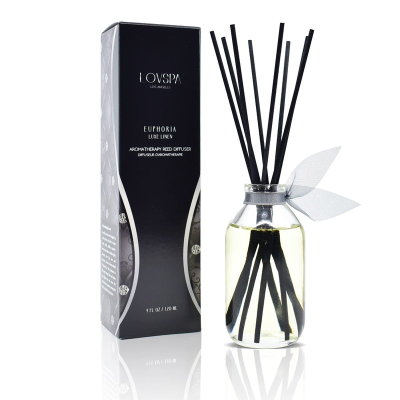 LOVSPA Reed Diffuser Set, Euphoria Luxe Linen Scented Oil Diffuser with Sticks, Home Fragrance Accessories for Bathroom Shelf Decor, Aroma Diffusers for Home or Office Fall Decor, USA Made - Image 1