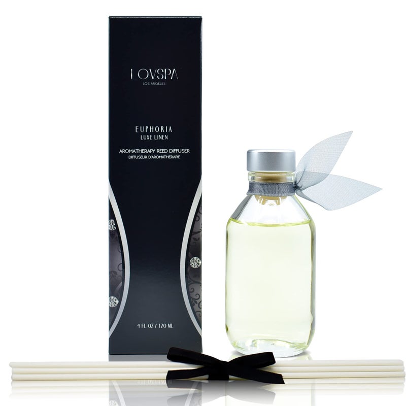 LOVSPA Reed Diffuser Set, Euphoria Luxe Linen Scented Oil Diffuser with Sticks, Home Fragrance Accessories for Bathroom Shelf Decor, Aroma Diffusers for Home or Office Fall Decor, USA Made - Image 2