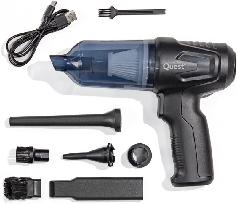 Quest Handheld Car Vacuum & Blower with 6 Attachments - 12000Pa High Power Suction, HEPA Filter, USB Charging - Image 1