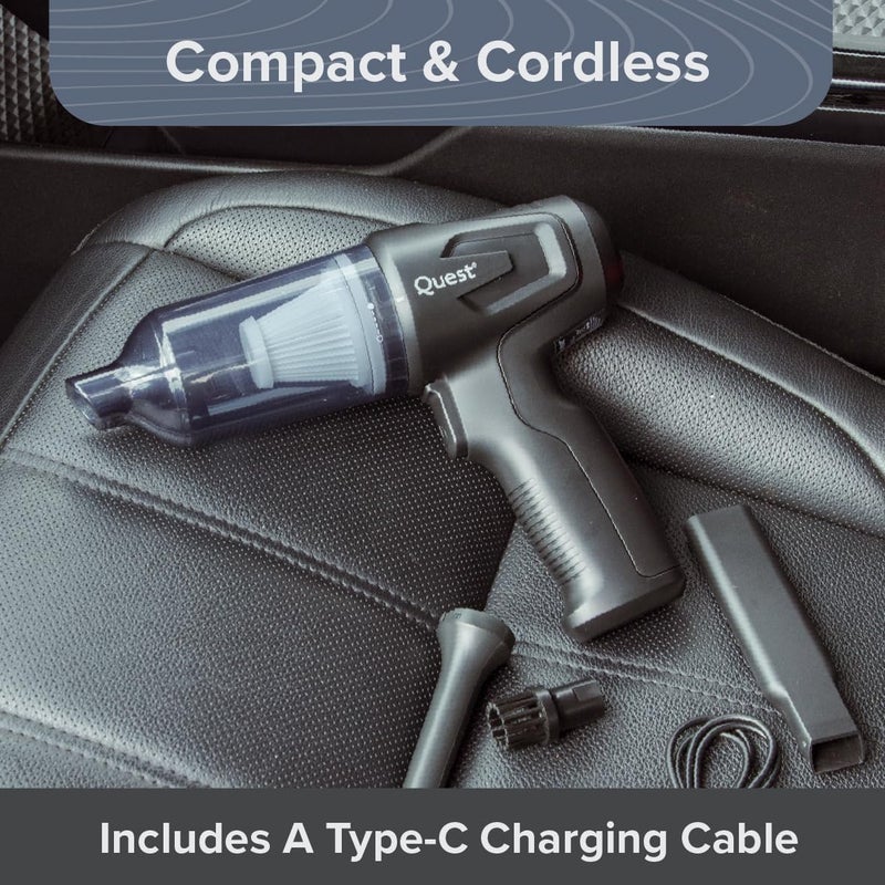 Quest Handheld Car Vacuum & Blower with 6 Attachments - 12000Pa High Power Suction, HEPA Filter, USB Charging - Image 4