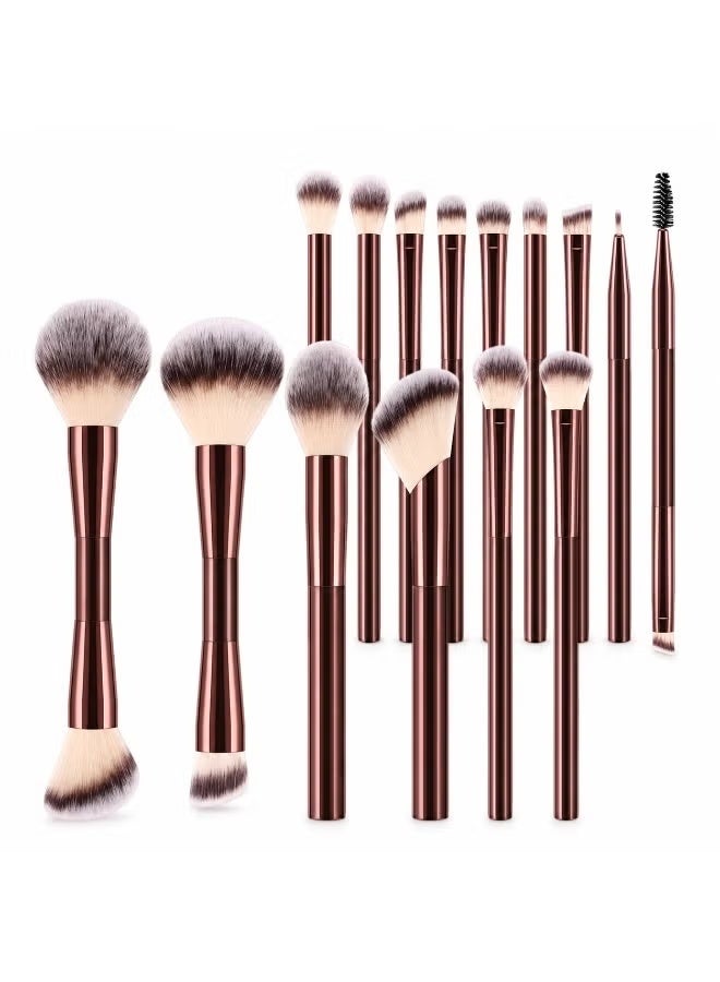 Darvana Makeup Brush Set 15PcsRetractable Brown Portable Travel Makeup Brushes with Protective Cap, Premium Synthetic Bristles for Foundation Powder Blush Eyeshadow Concealer, Compact Size Perfect for On-the-Go Makeup Touch Up Cosmetic Brush Set for Women - Image 1
