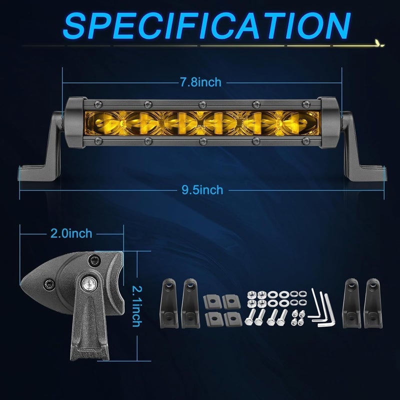 ACEC SHOP 6 Inch LED Light Bar Amber 2PCS 60W Ultra Slim Single Row Light Bars Spot Beam Driving Lights Yellow Fog Lighting LED Pod Lights for Truck Motorcycle SXS Off-Road UTV ATV - Image 2