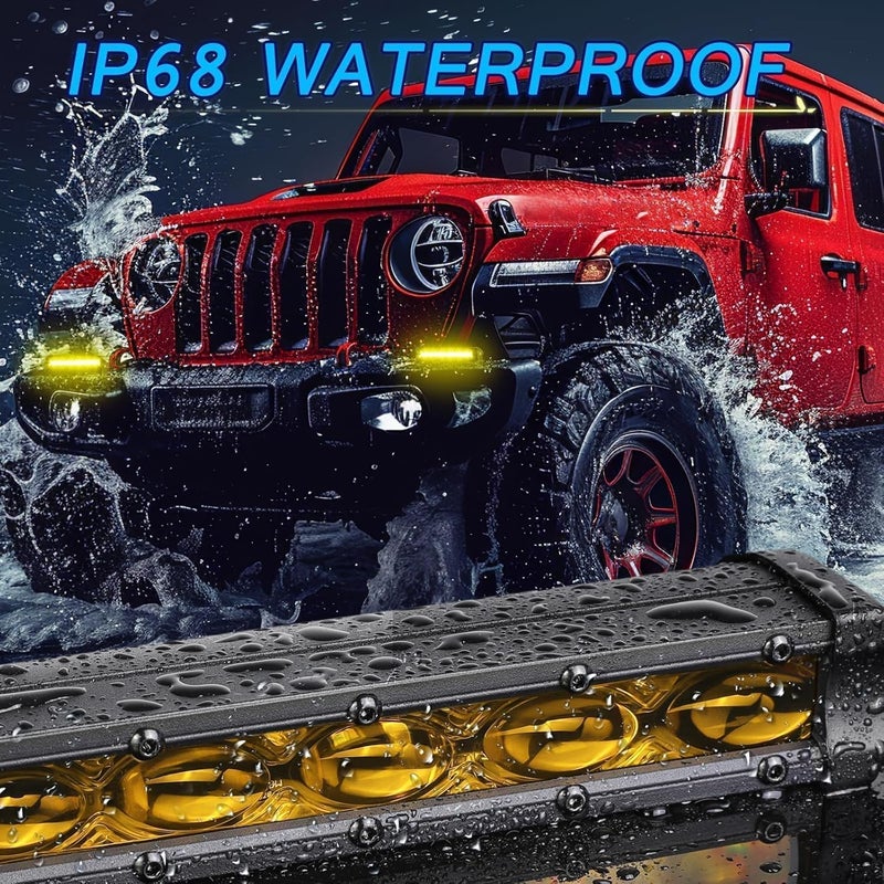 ACEC SHOP 6 Inch LED Light Bar Amber 2PCS 60W Ultra Slim Single Row Light Bars Spot Beam Driving Lights Yellow Fog Lighting LED Pod Lights for Truck Motorcycle SXS Off-Road UTV ATV - Image 5
