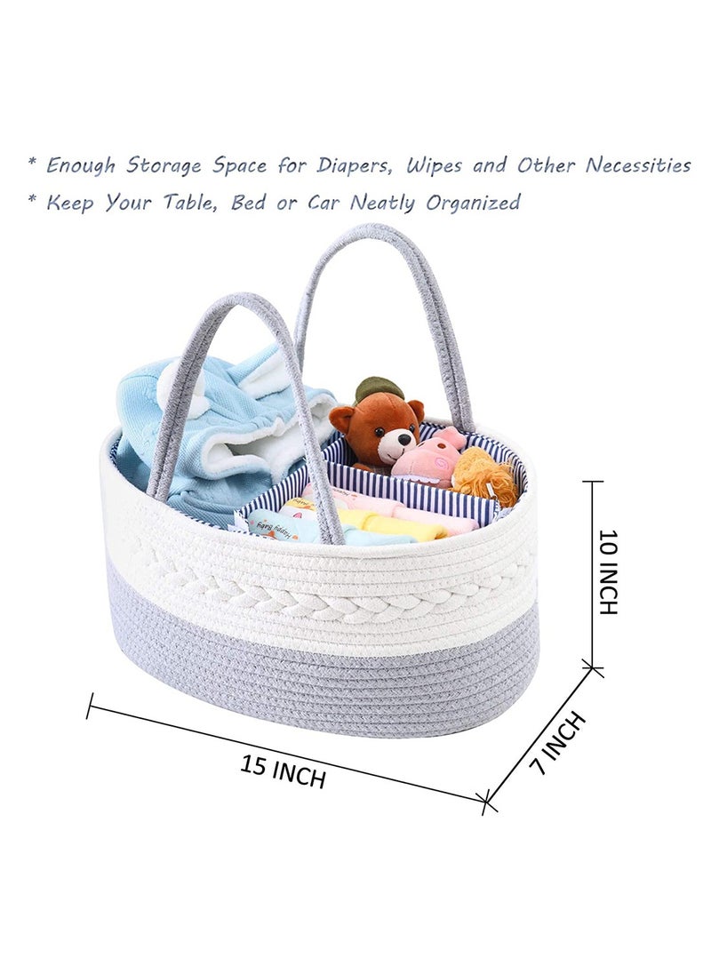 HALAMODO Baby Diaper Storage Solution, 100% Cotton Rope Weave, Portable Diaper Basket for Changing Tables and Travel, with Bonus Removable Storage Bag, Excellent Baby Shower Basket Option (Grey)  - Image 4