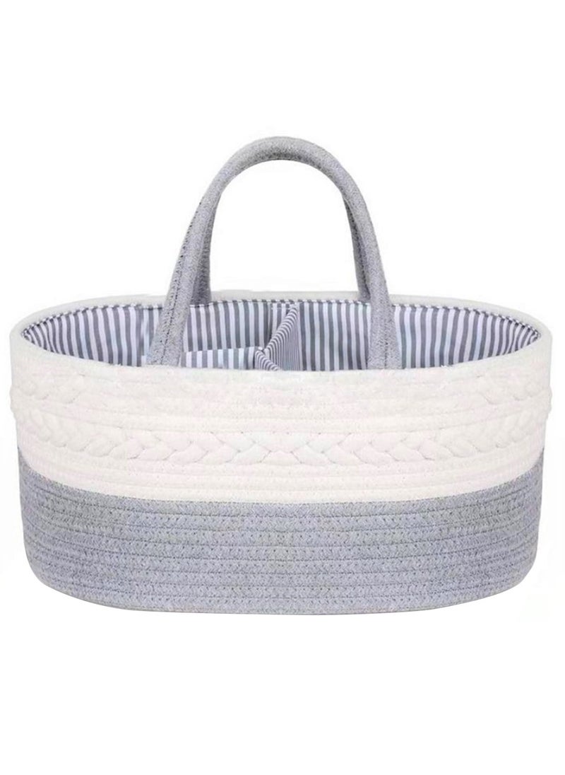 HALAMODO Baby Diaper Storage Solution, 100% Cotton Rope Weave, Portable Diaper Basket for Changing Tables and Travel, with Bonus Removable Storage Bag, Excellent Baby Shower Basket Option (Grey)  - Image 1