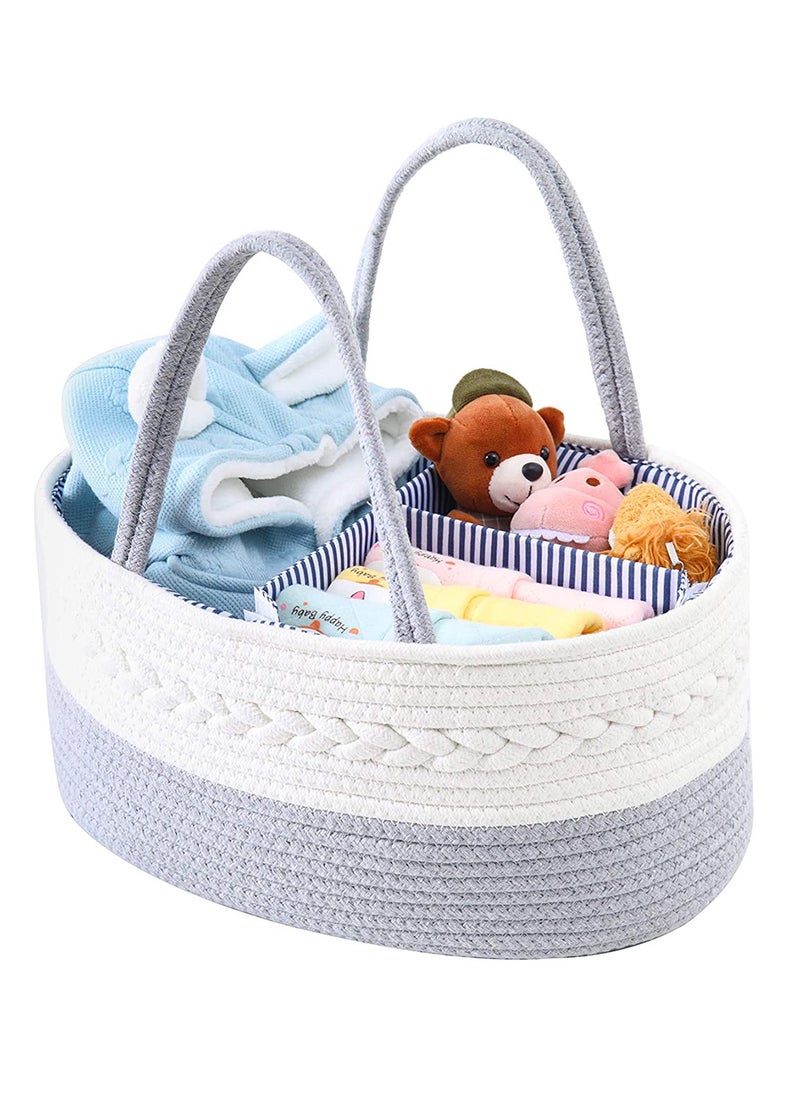 HALAMODO Baby Diaper Storage Solution, 100% Cotton Rope Weave, Portable Diaper Basket for Changing Tables and Travel, with Bonus Removable Storage Bag, Excellent Baby Shower Basket Option (Grey)  - Image 2