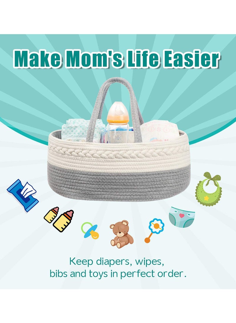 HALAMODO Baby Diaper Storage Solution, 100% Cotton Rope Weave, Portable Diaper Basket for Changing Tables and Travel, with Bonus Removable Storage Bag, Excellent Baby Shower Basket Option (Grey)  - Image 5