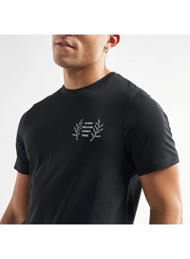 Splash FAV Slogan Print Crew Neck T-shirt with Short Sleeves