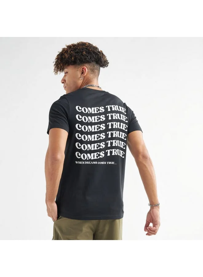 Splash FAV Slogan Print Crew Neck T-shirt with Short Sleeves