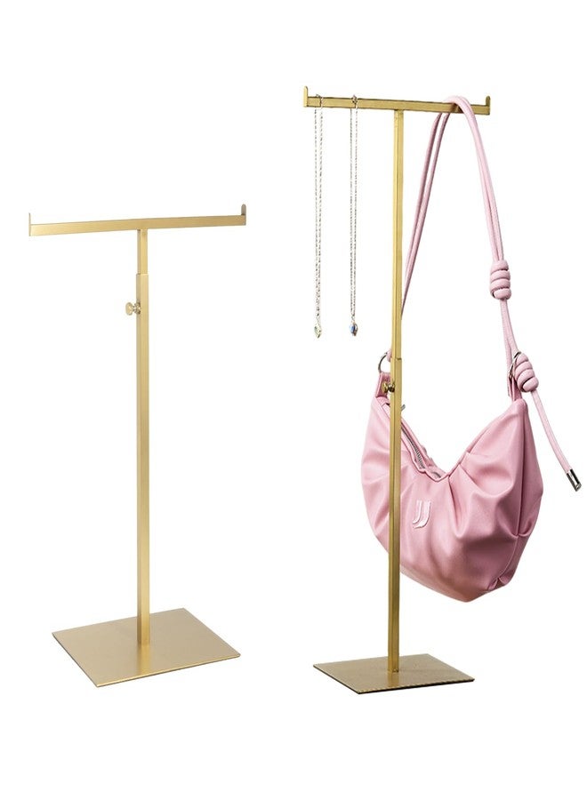 MCKECHSION Purse Display Stand Jewelry Towers 2 Packs Stainless Steel Bag Stand Tabletop Adjustable Height Double Hook Hanging Jewelry Stands for Necklaces Organizer Home Store Boutique (Anti-fingerprint) - Image 1