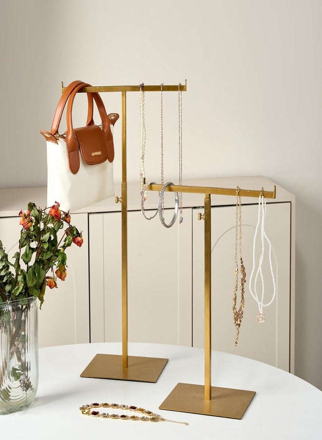 MCKECHSION Purse Display Stand Jewelry Towers 2 Packs Stainless Steel Bag Stand Tabletop Adjustable Height Double Hook Hanging Jewelry Stands for Necklaces Organizer Home Store Boutique (Anti-fingerprint) - Image 2