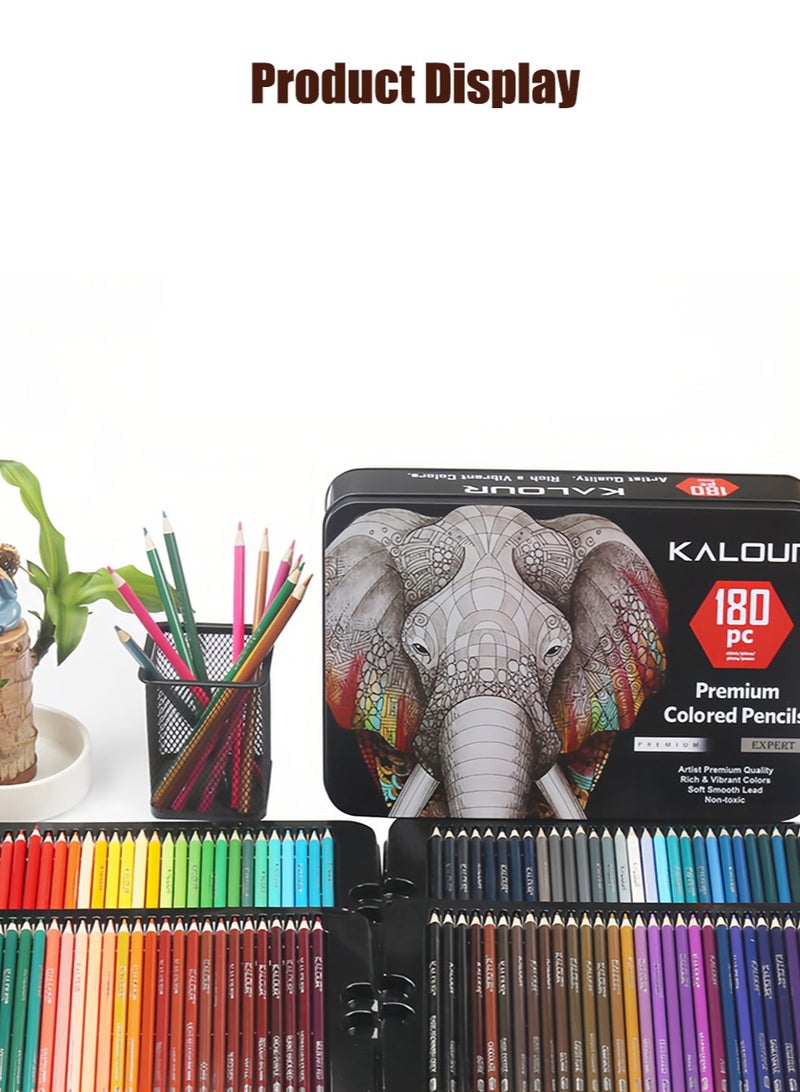 KALOUR 180 Colored Pencil Set for Adults Artists kids- 3.3mm Rich Pigment Soft Core -12 Metallic Pencil - Wax-Based - Ideal for Coloring Drawing Sketching Shading Blending - Vibrant Color（Tin Case） - Image 4
