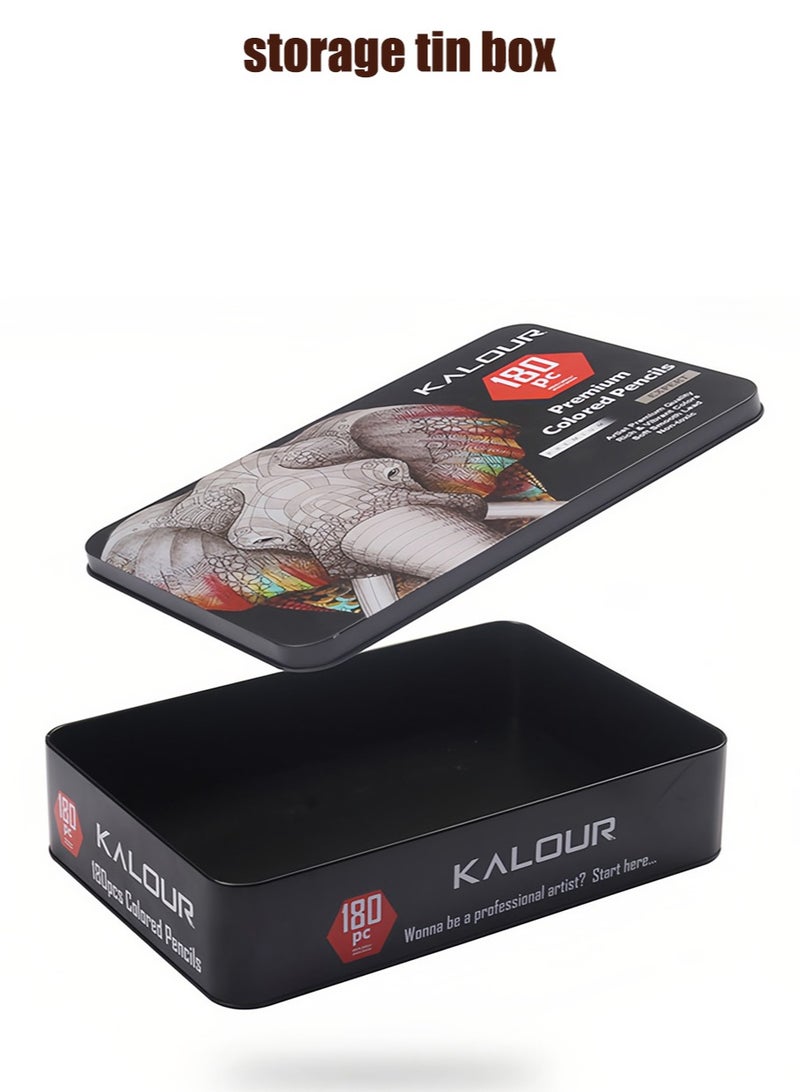 KALOUR 180 Colored Pencil Set for Adults Artists kids- 3.3mm Rich Pigment Soft Core -12 Metallic Pencil - Wax-Based - Ideal for Coloring Drawing Sketching Shading Blending - Vibrant Color（Tin Case） - Image 3