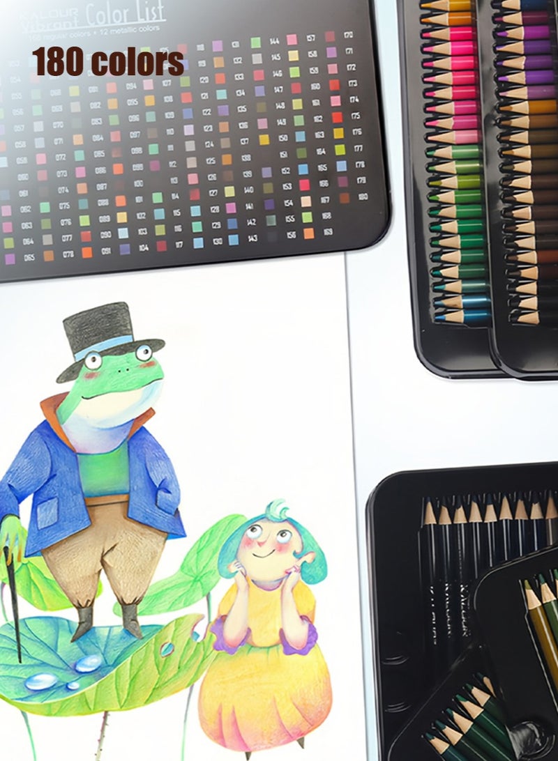 KALOUR 180 Colored Pencil Set for Adults Artists kids- 3.3mm Rich Pigment Soft Core -12 Metallic Pencil - Wax-Based - Ideal for Coloring Drawing Sketching Shading Blending - Vibrant Color（Tin Case） - Image 5
