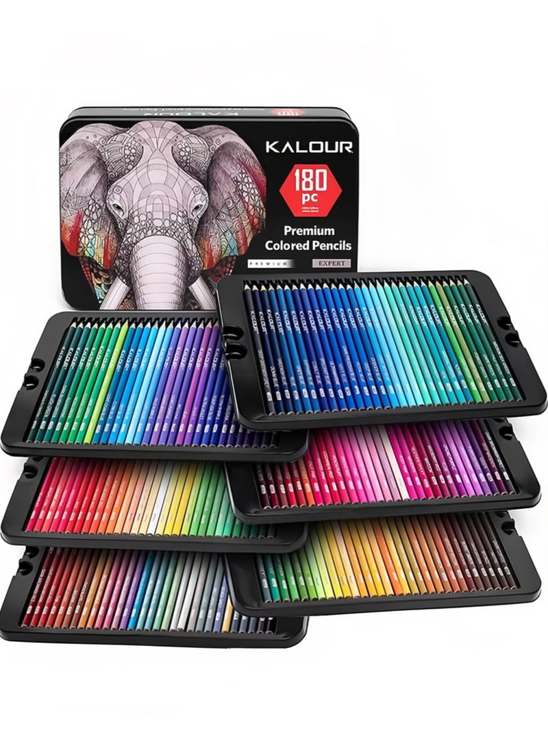 KALOUR 180 Colored Pencil Set for Adults Artists kids- 3.3mm Rich Pigment Soft Core -12 Metallic Pencil - Wax-Based - Ideal for Coloring Drawing Sketching Shading Blending - Vibrant Color（Tin Case） - Image 1