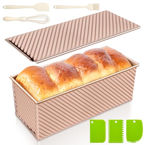 Dipanist 2.2lb Pullman Loaf Pan with Lid, Nonstick Carbon Steel Square Bread Pan for Baking Shokupan, Sandwich, Pain de Mie & Sourdough – Includes 6 Bonus Tools - Image 1