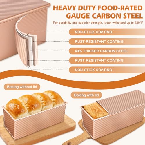 Dipanist 2.2lb Pullman Loaf Pan with Lid, Nonstick Carbon Steel Square Bread Pan for Baking Shokupan, Sandwich, Pain de Mie & Sourdough – Includes 6 Bonus Tools - Image 4