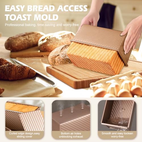 Dipanist 2.2lb Pullman Loaf Pan with Lid, Nonstick Carbon Steel Square Bread Pan for Baking Shokupan, Sandwich, Pain de Mie & Sourdough – Includes 6 Bonus Tools - Image 5