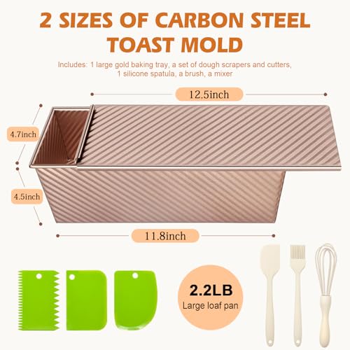 Dipanist 2.2lb Pullman Loaf Pan with Lid, Nonstick Carbon Steel Square Bread Pan for Baking Shokupan, Sandwich, Pain de Mie & Sourdough – Includes 6 Bonus Tools - Image 2