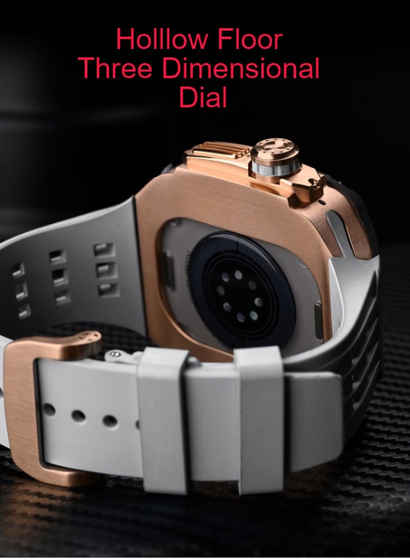 AROAQ Carbon Fiber Case For Apple Watch, 49mm Fluororubber Band Metal Bazel For Iwatch, Ultra Titanium Alloy Integrated Protective Case, (Carbon shell-silver titanium frame-red tape) - Image 3