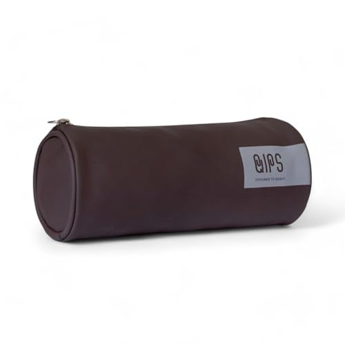 QIPS Pencil Pouch for Kids & Adults | Cylindrical PU Coated Zip Case | Stylish Stationery Bag for School, College & Office | Water-Resistant & Durable (Dark Brown) - Image 1