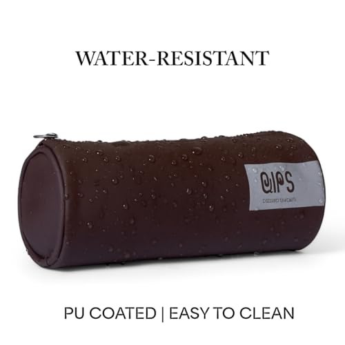 QIPS Pencil Pouch for Kids & Adults | Cylindrical PU Coated Zip Case | Stylish Stationery Bag for School, College & Office | Water-Resistant & Durable (Dark Brown) - Image 3