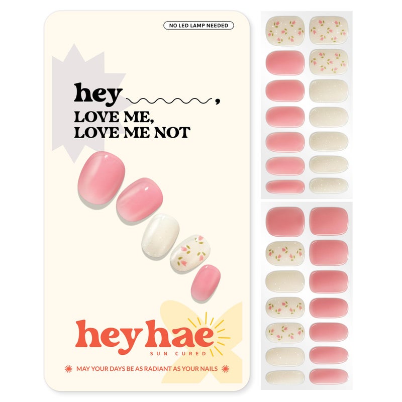 Heyhae Semi Cured Gel Nail Strips | No LED Lamp Needed | Easy Apply & Remove, Salon Quality | Includes 28 Strips, 1 Prep Pads, Nail File & Wooden stick - Hey, Love Me, Love Me Not - Image 1