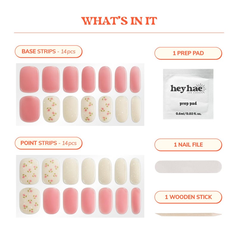 Heyhae Semi Cured Gel Nail Strips | No LED Lamp Needed | Easy Apply & Remove, Salon Quality | Includes 28 Strips, 1 Prep Pads, Nail File & Wooden stick - Hey, Love Me, Love Me Not - Image 3