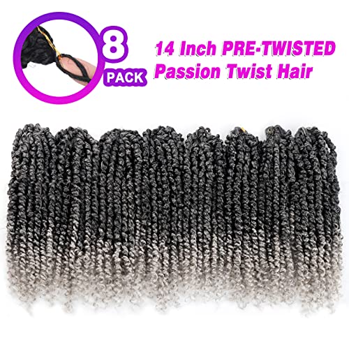 Bileaf Passion Twist Crochet Hair 8 Packs Pre Twisted Crochet Hair for Women Girls and Kids 14 Inch Pre Looped Passion Twist Hair Crochet Twist Braids Ombre Boho Crochet Passion Twists TGray - Image 3