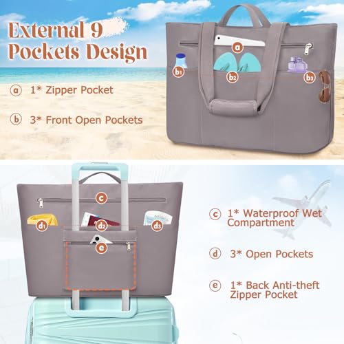 HUANLANG Large Beach Tote Bags for Women Men,Big Beach Bag with Zipper Wet Pocket,Extra Large Tote Bag for Travel Pool - Image 4