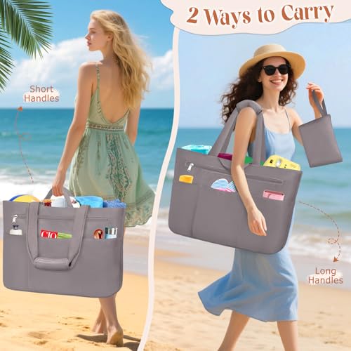 HUANLANG Large Beach Tote Bags for Women Men,Big Beach Bag with Zipper Wet Pocket,Extra Large Tote Bag for Travel Pool - Image 2