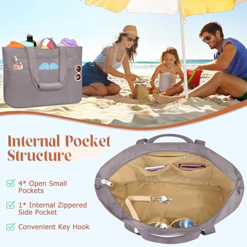 HUANLANG Large Beach Tote Bags for Women Men,Big Beach Bag with Zipper Wet Pocket,Extra Large Tote Bag for Travel Pool - Image 5