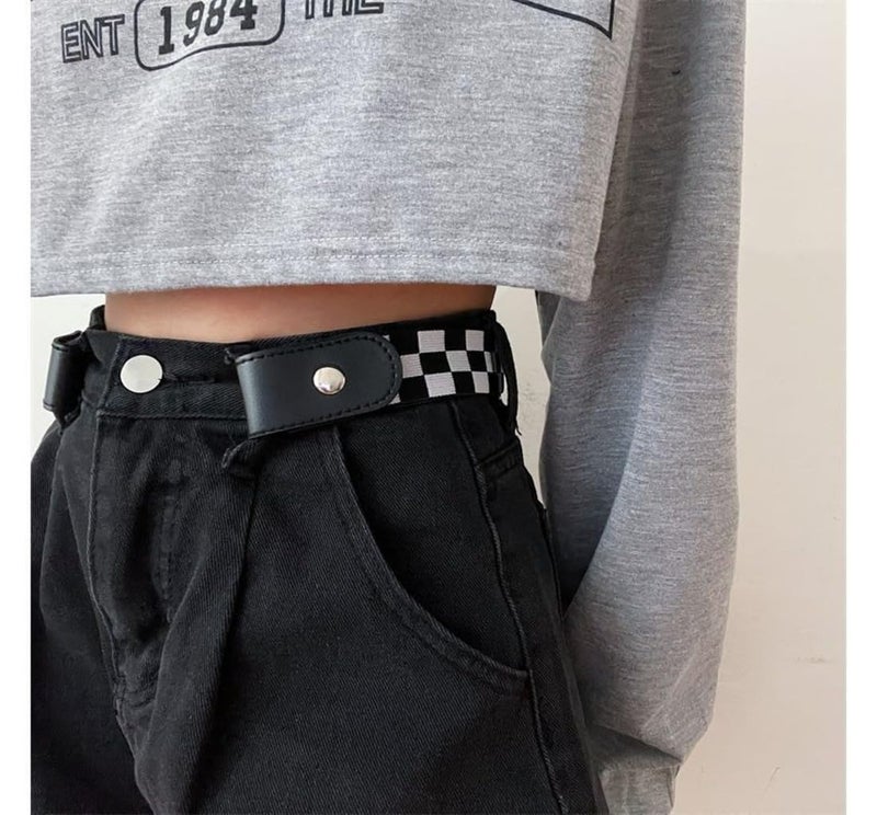 Toxen Invisible Buckle-less Jeans Belt with Ring Adjustable Buckle Free Waist Belt Elastic Belt for Jeans Pants Skirt for Unisex (Black & White) - Image 4