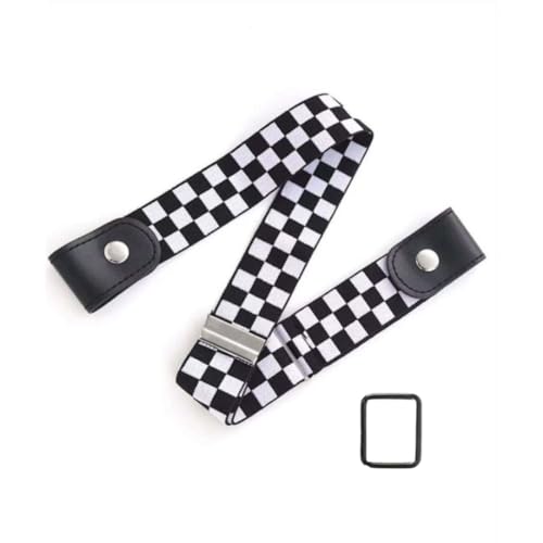 Toxen Invisible Buckle-less Jeans Belt with Ring Adjustable Buckle Free Waist Belt Elastic Belt for Jeans Pants Skirt for Unisex (Black & White) - Image 1