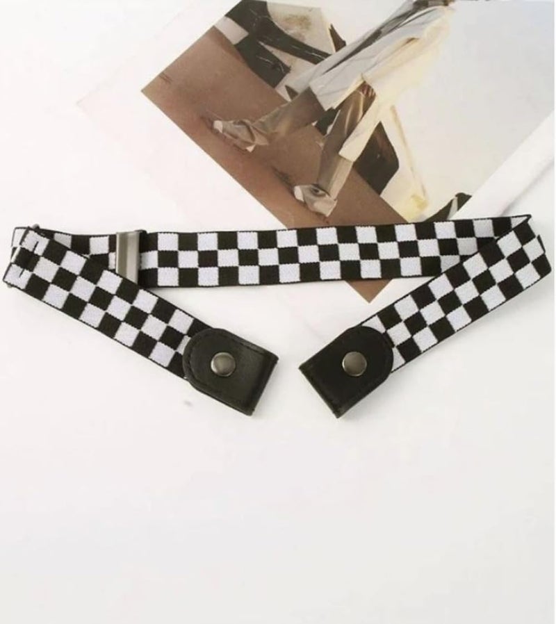 Toxen Invisible Buckle-less Jeans Belt with Ring Adjustable Buckle Free Waist Belt Elastic Belt for Jeans Pants Skirt for Unisex (Black & White) - Image 3