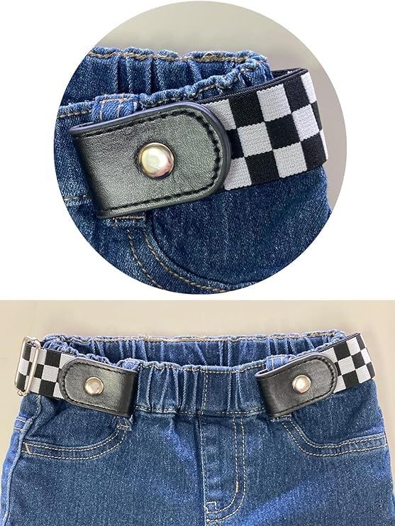Toxen Invisible Buckle-less Jeans Belt with Ring Adjustable Buckle Free Waist Belt Elastic Belt for Jeans Pants Skirt for Unisex (Black & White) - Image 2