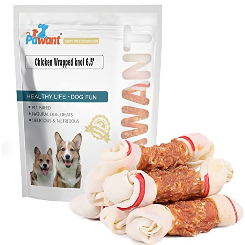 Pawant Dog Treats Chicken Wrapped Rawhide Bones for Small Dog Treats Puppy Chews Snacks Promotes Healthy Chewing Chicken Wrapped Knot 6.5" 0.5lb - Image 2